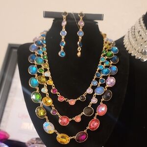 Multicolor Gemstone Necklace and Earring Set